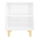 Tables de chevet pieds en bois 2 pcs Blanc brillant 40x30x50 cm – Image 3
