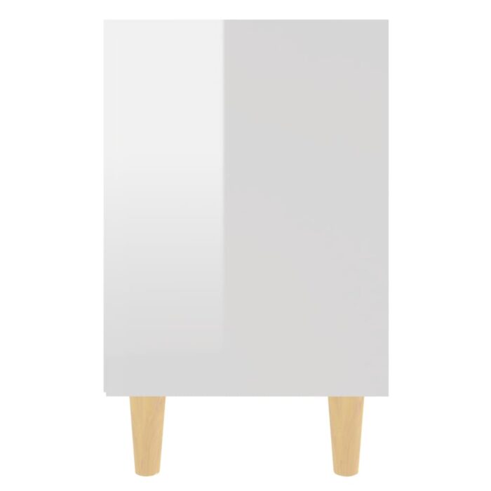 Tables de chevet pieds en bois 2 pcs Blanc brillant 40x30x50 cm – Image 4