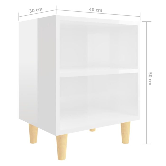 Tables de chevet pieds en bois 2 pcs Blanc brillant 40x30x50 cm – Image 5
