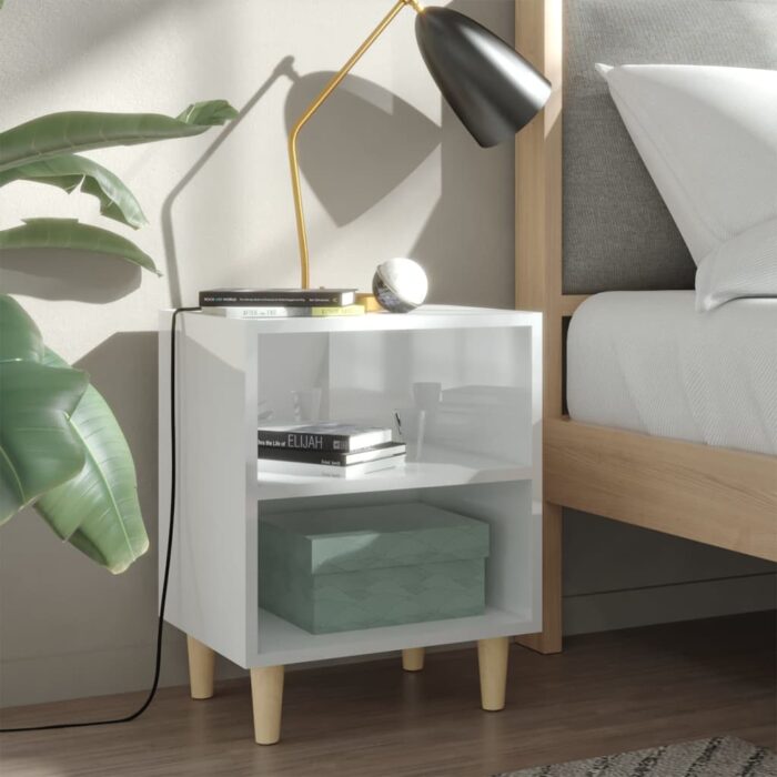 VXL8720286356012_m_en_hd_1.jpg Tables de chevet pieds en bois 2 pcs Blanc brillant 40x30x50 cm – Image 1