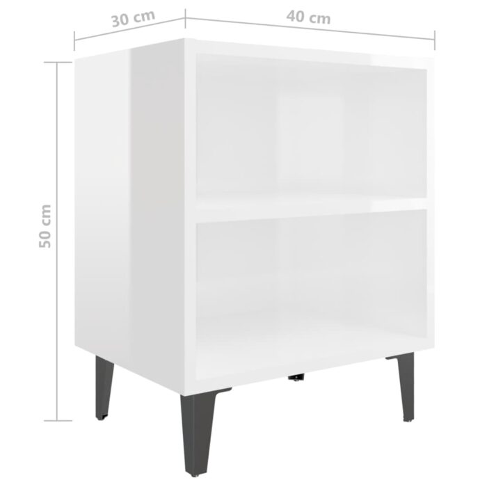 Table de chevet avec pieds en métal blanc brillant 40x30x50 cm – Image 4