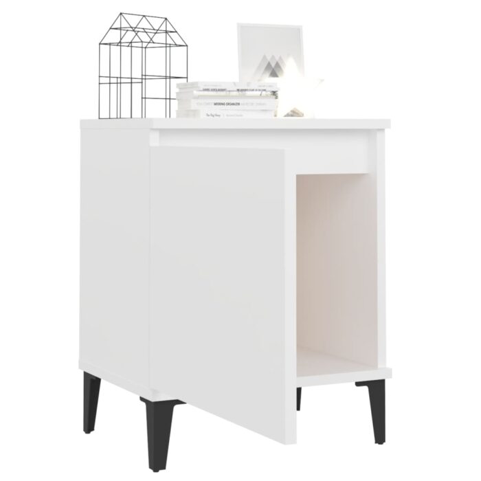 Tables de chevet avec pieds en métal blanc 40x30x50 cm – Image 2
