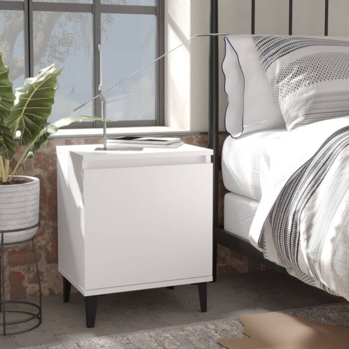 Tables de chevet avec pieds en métal blanc 40x30x50 cm – Image 1
