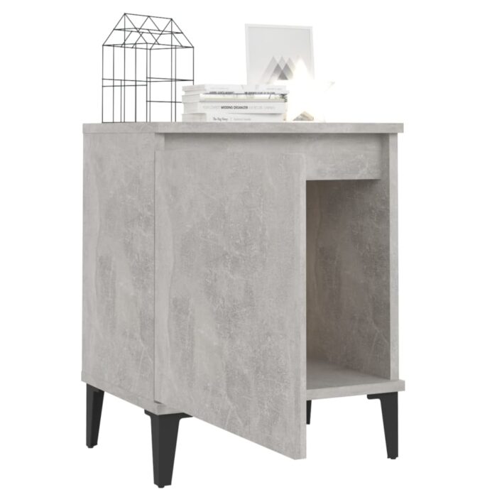 Table de chevet avec pieds en métal Gris béton 40x30x50 cm – Image 2