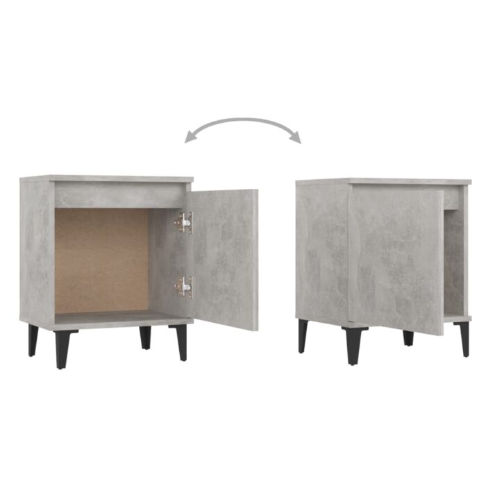 Table de chevet avec pieds en métal Gris béton 40x30x50 cm – Image 3