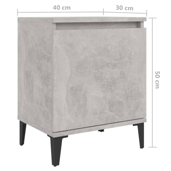 Table de chevet avec pieds en métal Gris béton 40x30x50 cm – Image 6