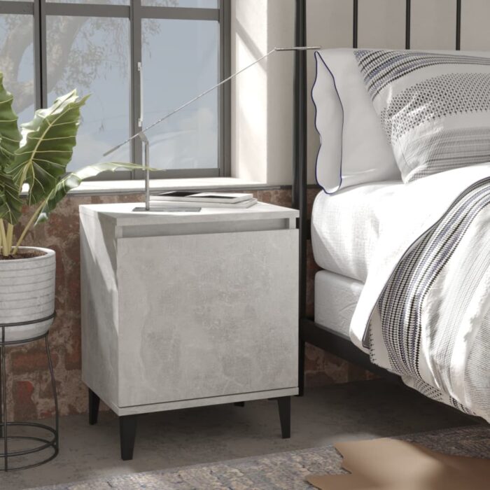 Table de chevet avec pieds en métal Gris béton 40x30x50 cm – Image 1