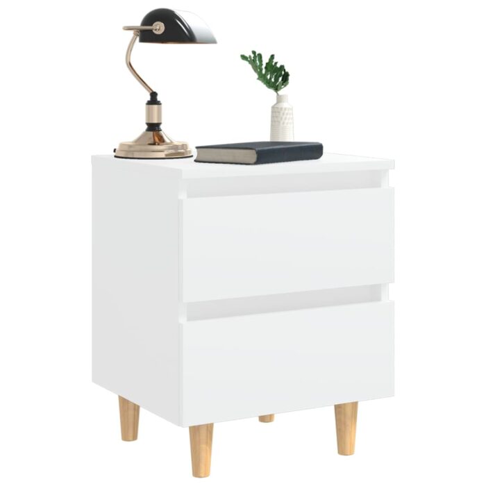 Tables de chevet avec pieds en pin 2 pcs Blanc 40x35x50 cm – Image 2