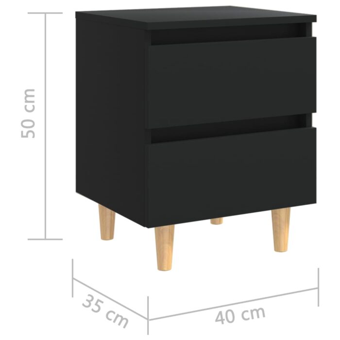 Table de chevet avec pieds en pin Noir 40x35x50 cm – Image 5