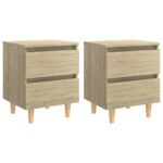 Tables de chevet pieds en pin 2 pcs chêne sonoma 40x35x50 cm