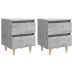 Tables de chevet pieds en pin 2 pcs gris béton 40x35x50 cm