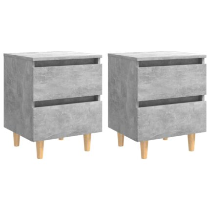 Tables de chevet pieds en pin 2 pcs gris béton 40x35x50 cm