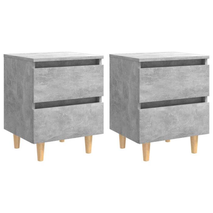 Tables de chevet pieds en pin 2 pcs gris béton 40x35x50 cm – Image 1