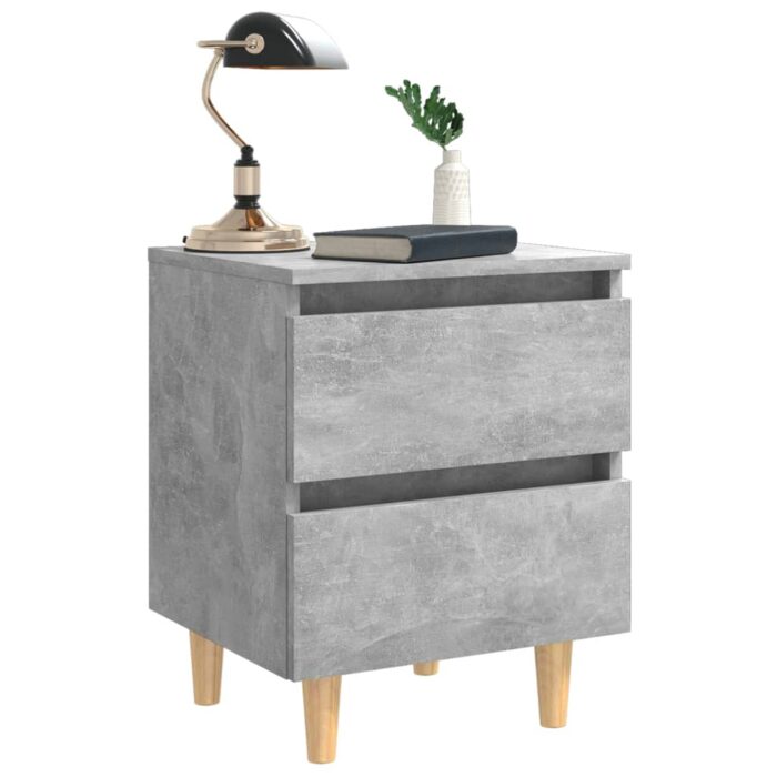 Tables de chevet pieds en pin 2 pcs gris béton 40x35x50 cm – Image 2