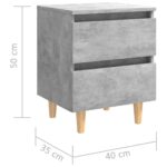 Tables de chevet pieds en pin 2 pcs gris béton 40x35x50 cm – Image 7