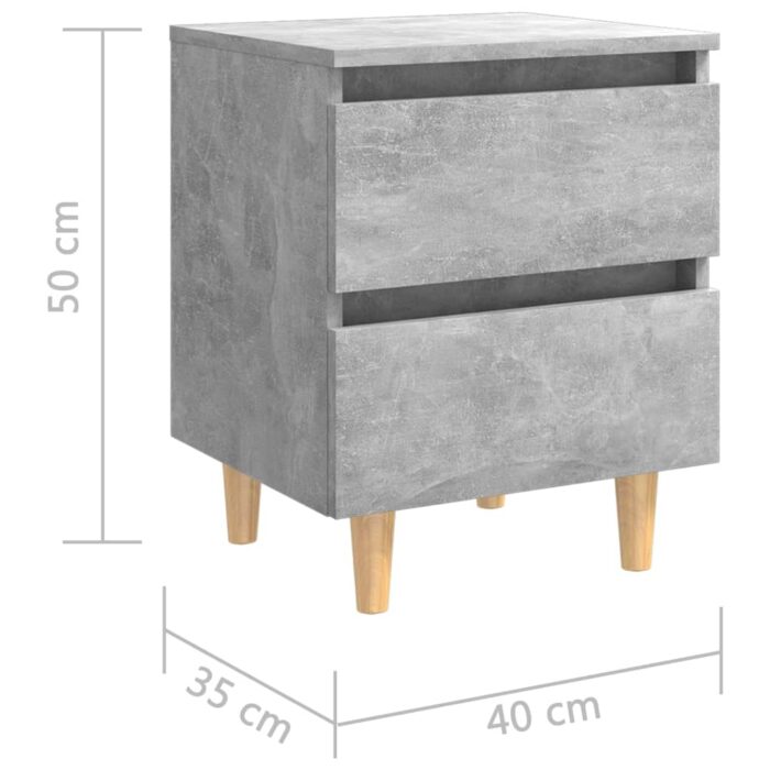 Tables de chevet pieds en pin 2 pcs gris béton 40x35x50 cm – Image 7