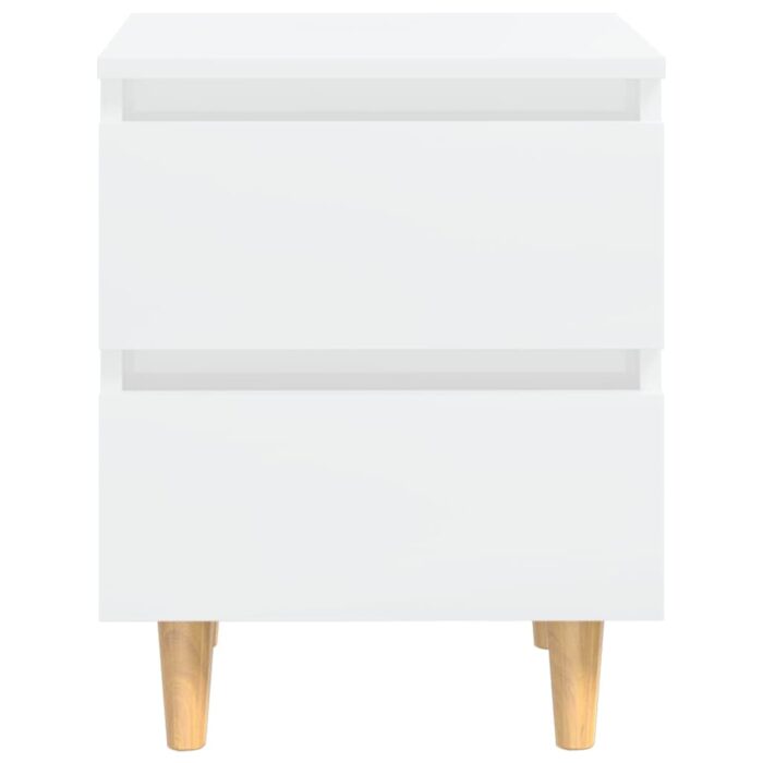 Table de chevet avec pieds en pin Blanc brillant 40x35x50 cm – Image 2