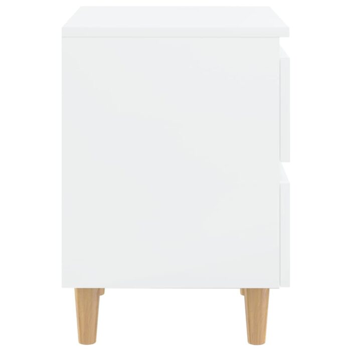 Table de chevet avec pieds en pin Blanc brillant 40x35x50 cm – Image 3