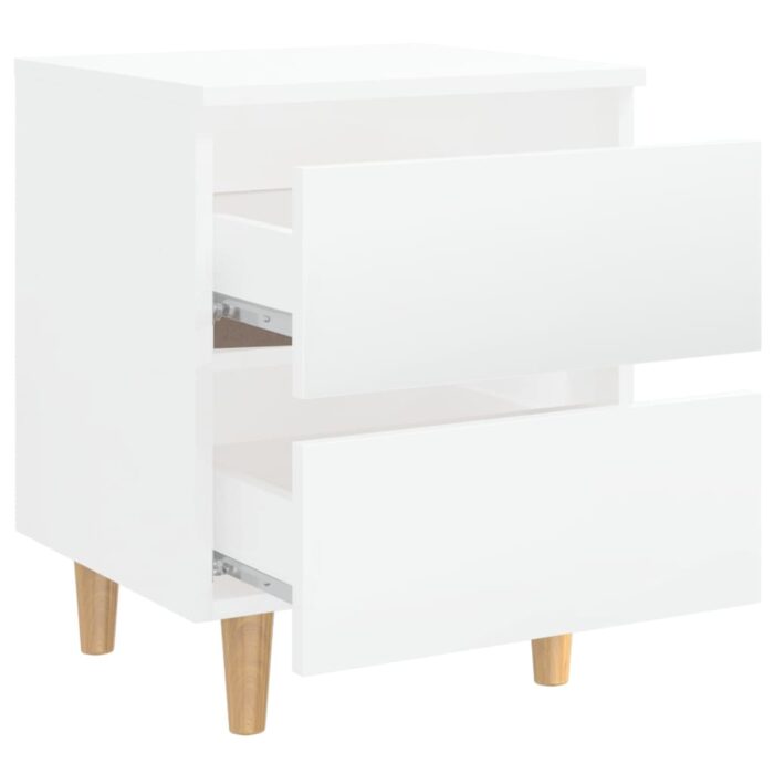 Table de chevet avec pieds en pin Blanc brillant 40x35x50 cm – Image 4