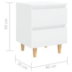 Table de chevet avec pieds en pin Blanc brillant 40x35x50 cm – Image 5
