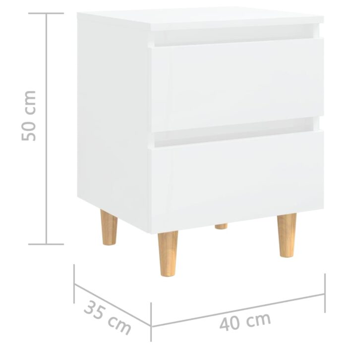 Table de chevet avec pieds en pin Blanc brillant 40x35x50 cm – Image 5