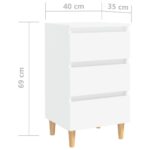 Table de chevet avec pieds en bois solide Blanc 40x35x69 cm – Image 5