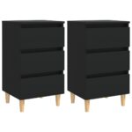 Tables de chevet avec pieds en bois 2 pcs noir 40x35x69 cm