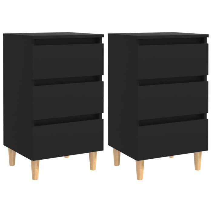 Tables de chevet avec pieds en bois 2 pcs noir 40x35x69 cm – Image 1