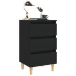 Tables de chevet avec pieds en bois 2 pcs noir 40x35x69 cm – Image 2
