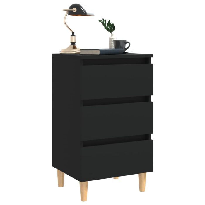 Tables de chevet avec pieds en bois 2 pcs noir 40x35x69 cm – Image 2