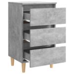 Tables de chevet avec pieds en bois 2 pcs gris béton 40x35x69cm – Image 6