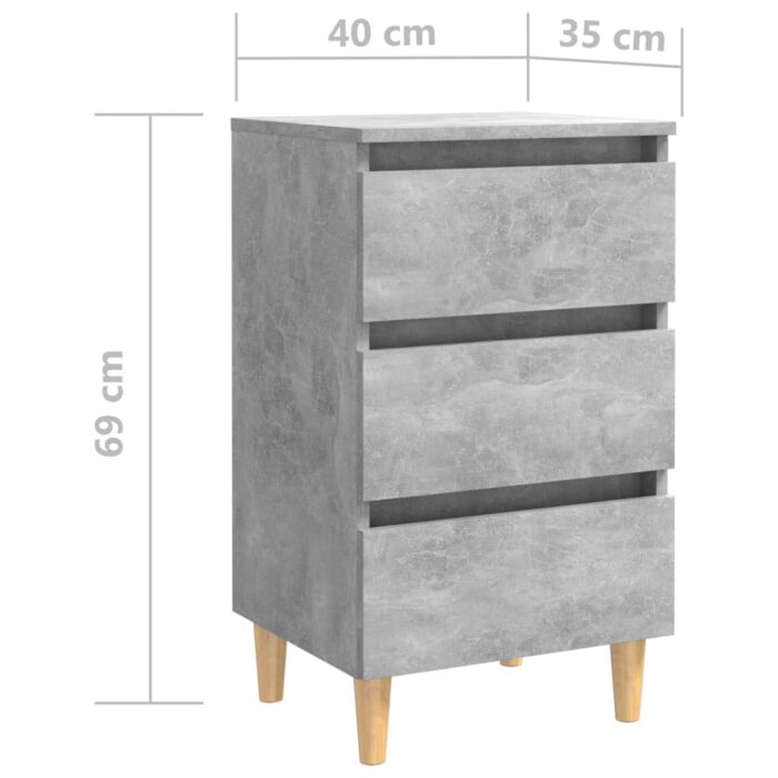 Tables de chevet avec pieds en bois 2 pcs gris béton 40x35x69cm – Image 7