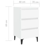 Table de chevet avec pieds en métal Blanc 40x35x69 cm – Image 5