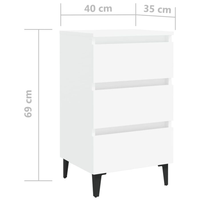 Table de chevet avec pieds en métal Blanc 40x35x69 cm – Image 5