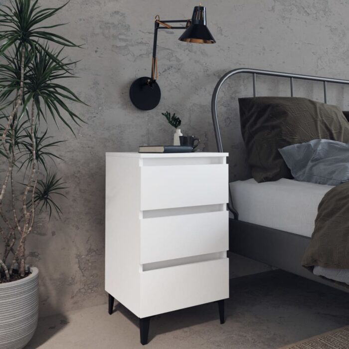 Table de chevet avec pieds en métal Blanc 40x35x69 cm – Image 1