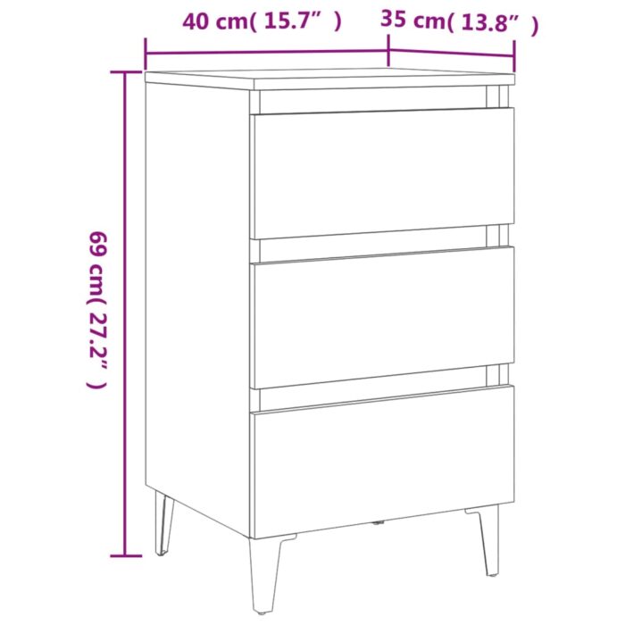 Table de chevet avec pieds en métal Chêne sonoma 40x35x69 cm – Image 7