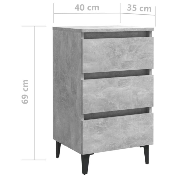 Tables de chevet pieds en métal 2 pcs gris béton 40x35x69 cm – Image 7