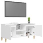Meuble TV avec pieds en bois massif Blanc 103,5x35x50 cm – Image 2