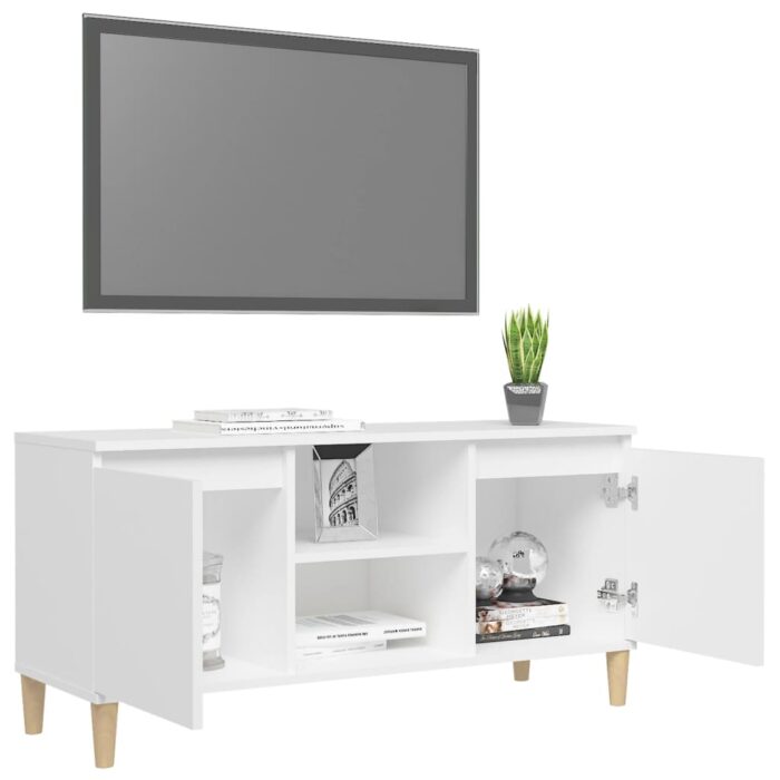 Meuble TV avec pieds en bois massif Blanc 103,5x35x50 cm – Image 2