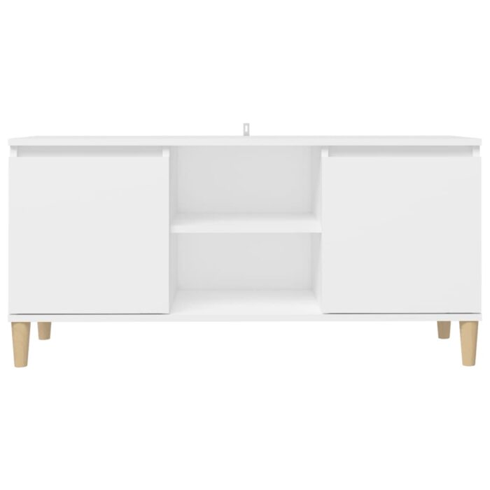 Meuble TV avec pieds en bois massif Blanc 103,5x35x50 cm – Image 3