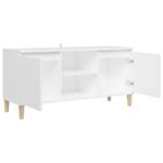 Meuble TV avec pieds en bois massif Blanc 103,5x35x50 cm – Image 5