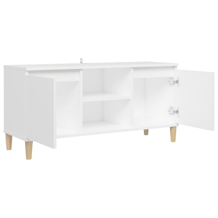 Meuble TV avec pieds en bois massif Blanc 103,5x35x50 cm – Image 5