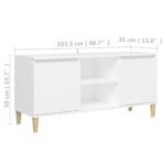 Meuble TV avec pieds en bois massif Blanc 103,5x35x50 cm – Image 6