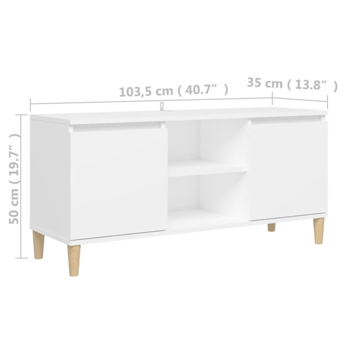 Meuble TV avec pieds en bois massif Blanc 103,5x35x50 cm – Image 6
