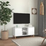 Meuble TV avec pieds en bois massif Blanc 103,5x35x50 cm