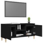 Meuble TV avec pieds en bois massif Noir 103,5x35x50 cm – Image 2
