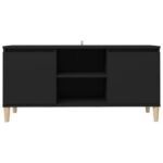 Meuble TV avec pieds en bois massif Noir 103,5x35x50 cm – Image 3