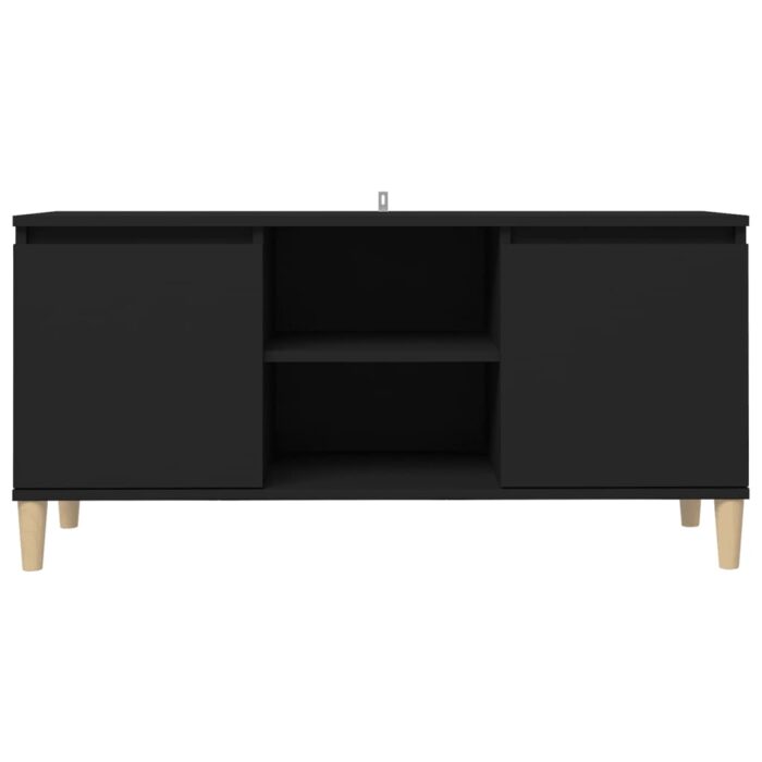 Meuble TV avec pieds en bois massif Noir 103,5x35x50 cm – Image 3