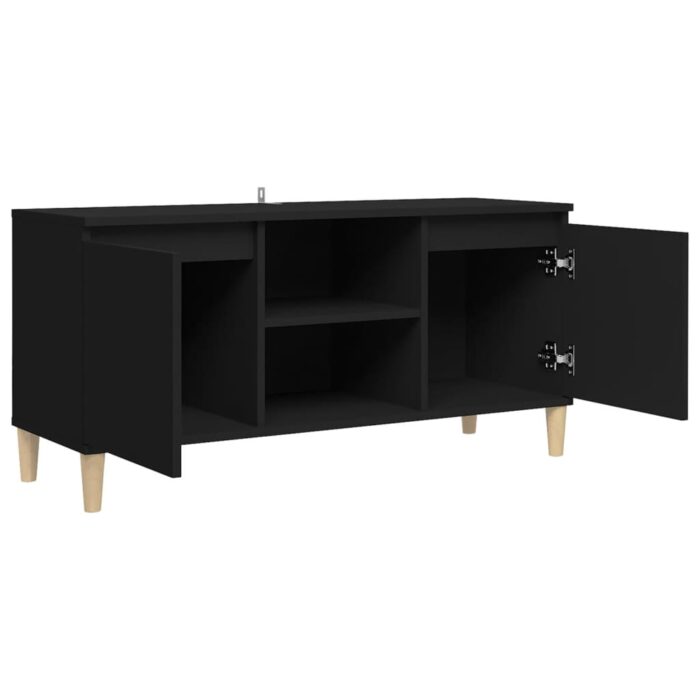 Meuble TV avec pieds en bois massif Noir 103,5x35x50 cm – Image 5