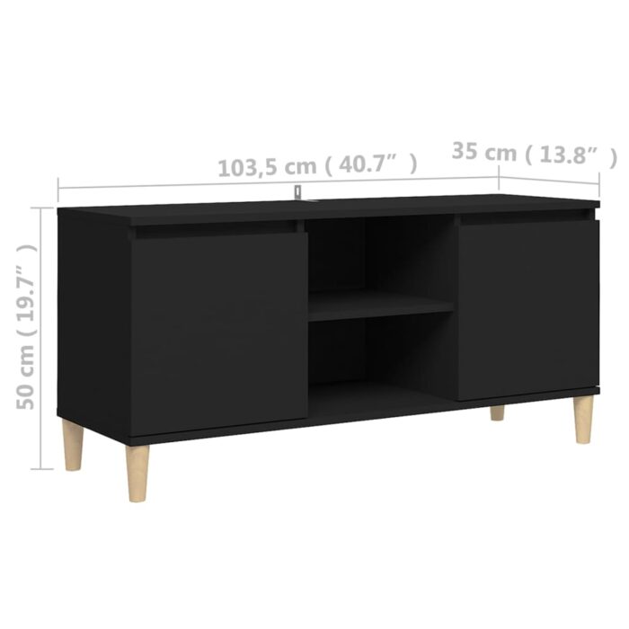 Meuble TV avec pieds en bois massif Noir 103,5x35x50 cm – Image 6